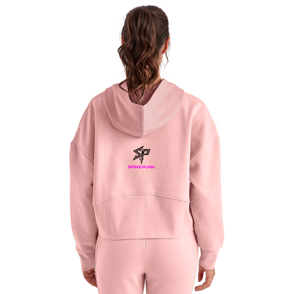 Women's Half Zip Cropped Hoodie - light pink
