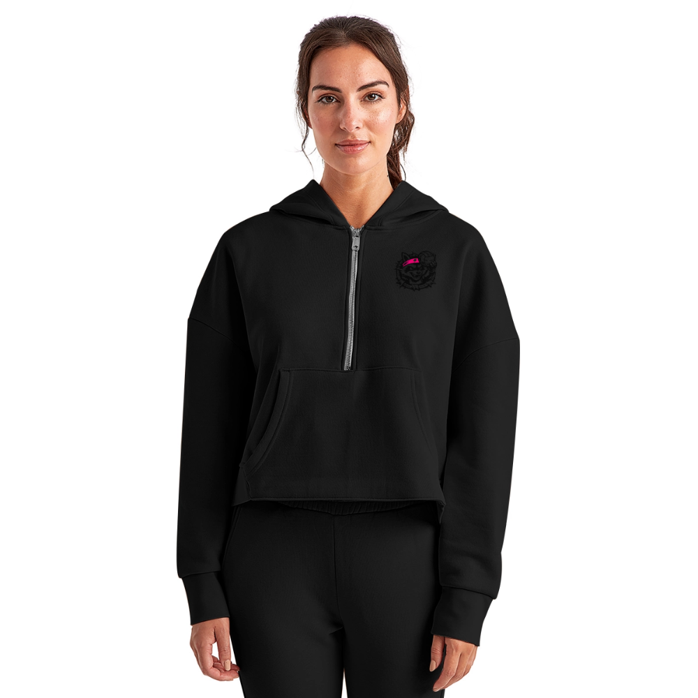 Women's Half Zip Cropped Hoodie - black