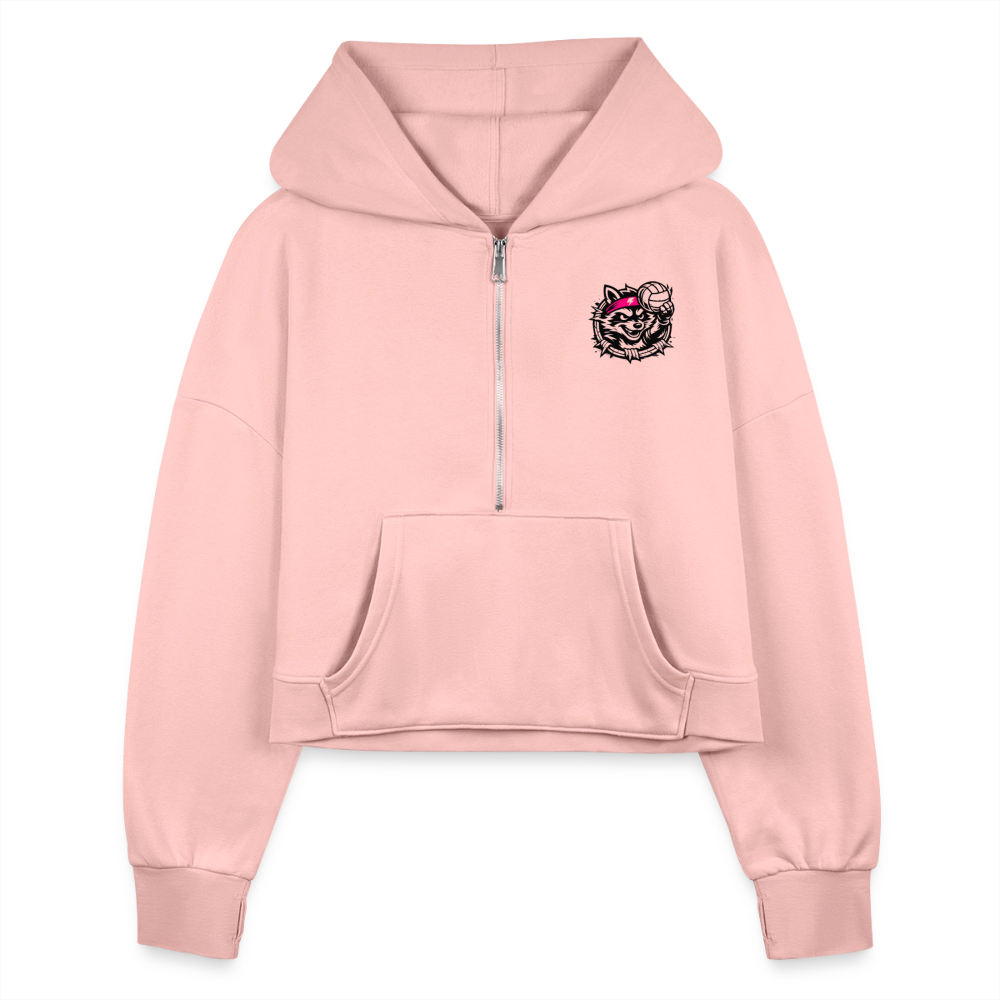 Women's Half Zip Cropped Hoodie - light pink