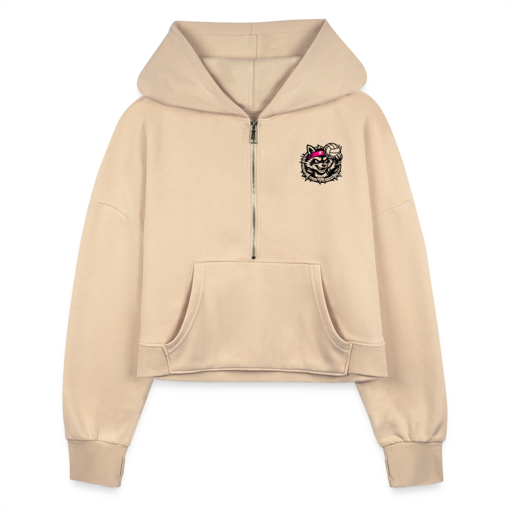 Women's Half Zip Cropped Hoodie - nude