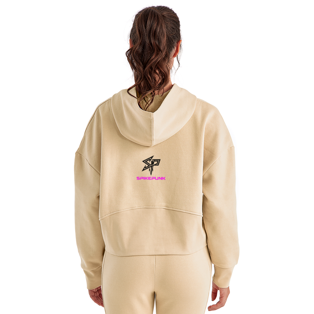 Women's Half Zip Cropped Hoodie - nude