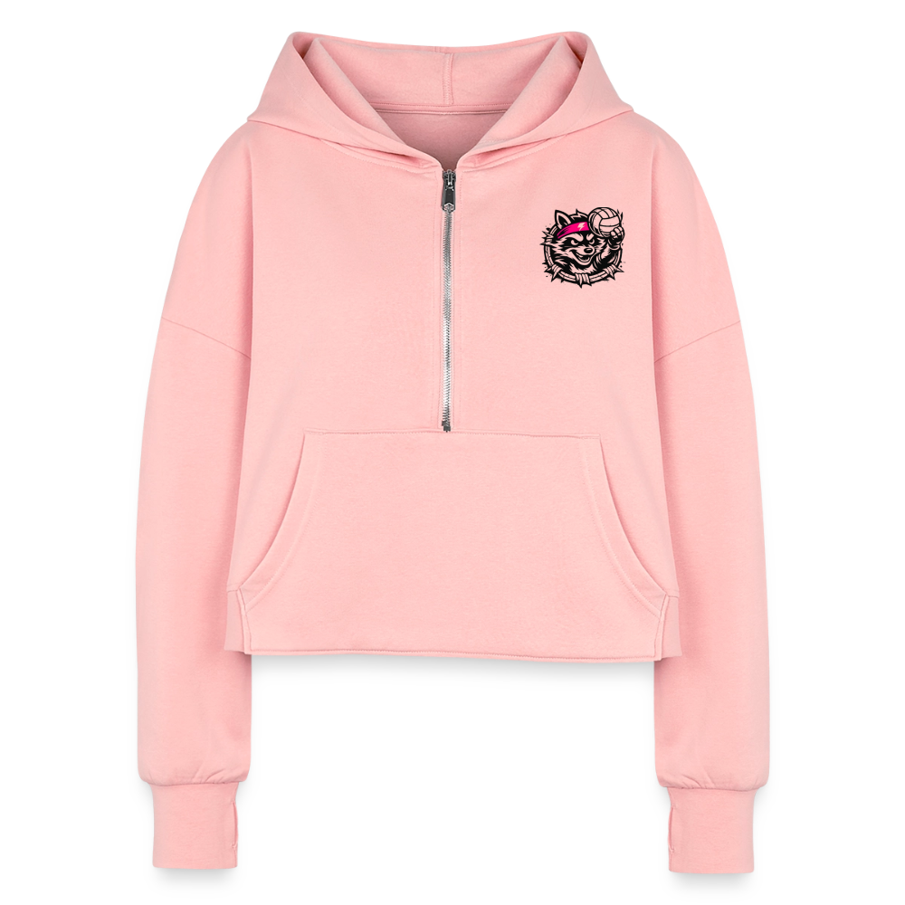 Women's Half Zip Cropped Hoodie - light pink