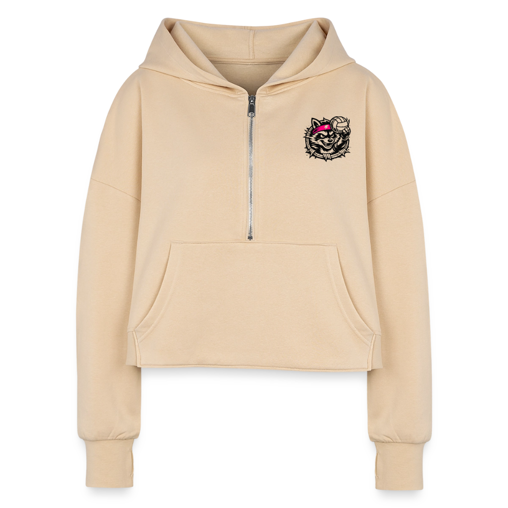 Women's Half Zip Cropped Hoodie - nude