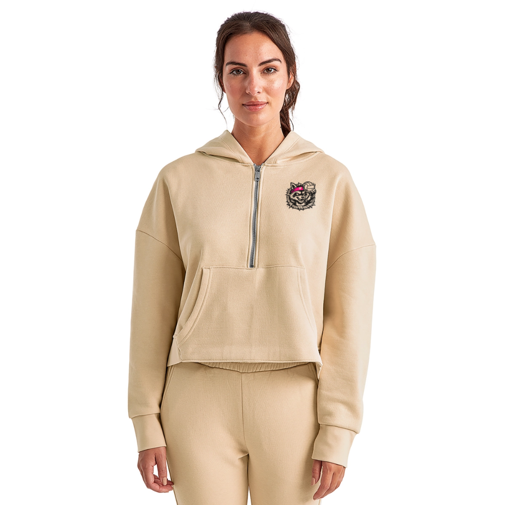 Women's Half Zip Cropped Hoodie - nude