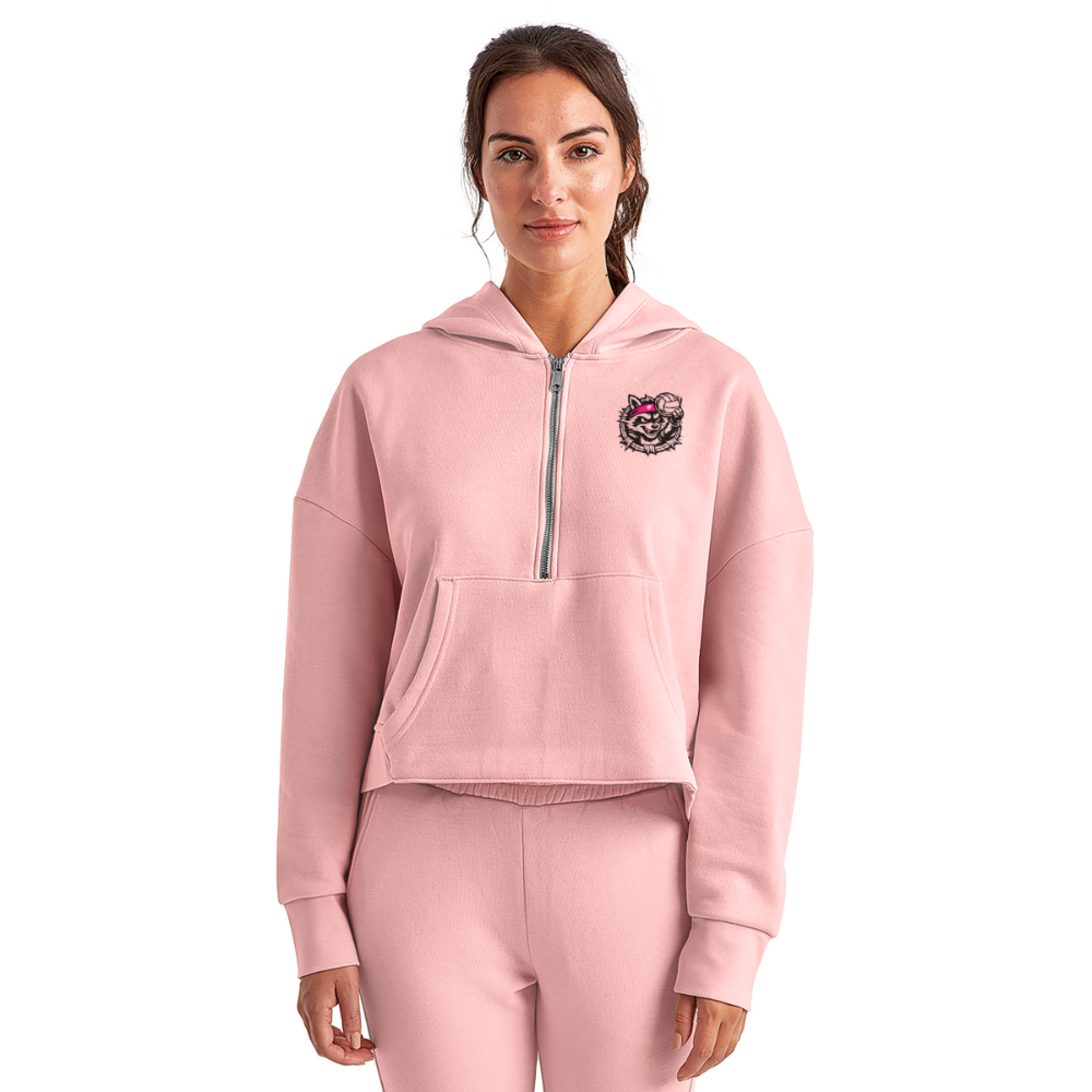 Women's Half Zip Cropped Hoodie - light pink
