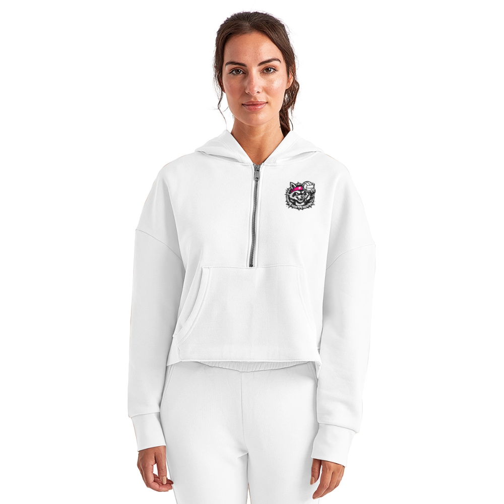 Women's Half Zip Cropped Hoodie - white